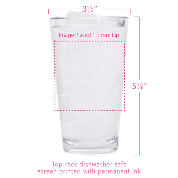 The durable Skull Pint Glass designed in Denver, CO, highlighting its screen-printed design that won't fade.