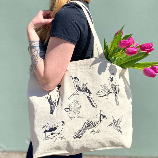 Bird Printed Canvas Tote Bag - Counter Couture
