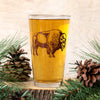 Close-up of the Bison Pint Glass highlighting its durable screen-printed design, made to last through many dishwasher cycles.