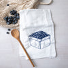 a tea towel with blueberries in a wooden box - fruit gift - fruit lover - blueberry gift - blue decor - kitchen decor