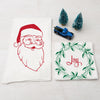 Set of Two Christmas Tea Towels: Santa and Wreath