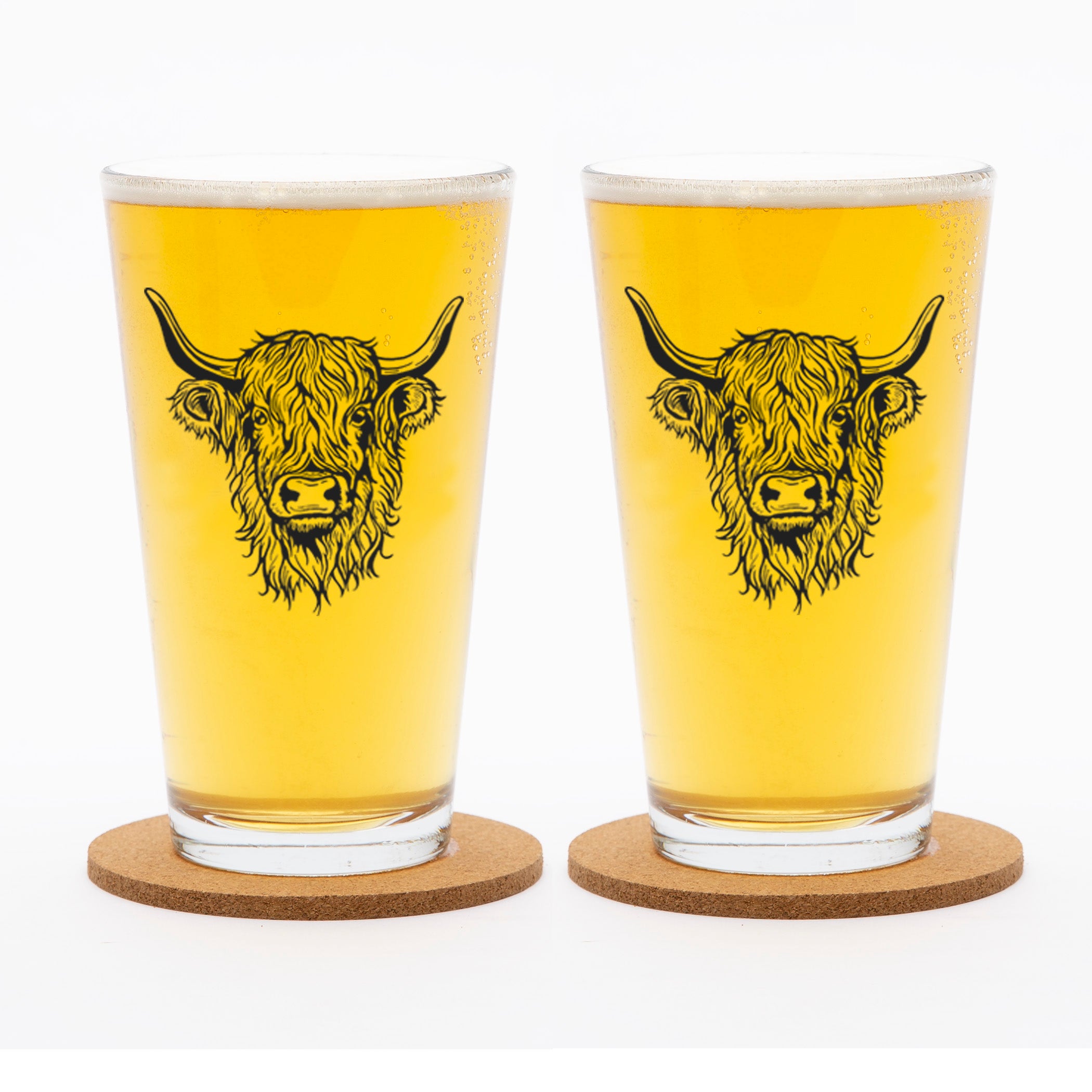 Charming Highland Cow Pint Glass by Counter Couture - 16 OZ, a durable and stylish dishwasher safe pint glass ideal for enjoying your favorite beers.