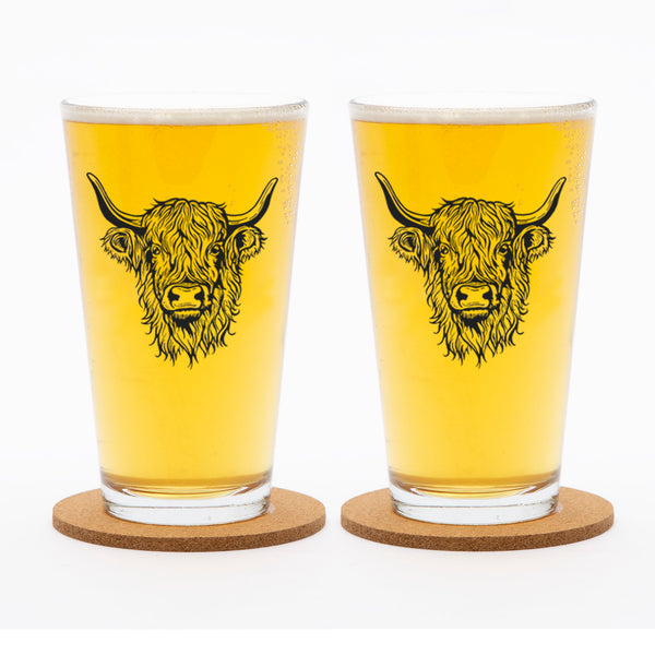 Charming Highland Cow Pint Glass by Counter Couture - 16 OZ, a durable and stylish dishwasher safe pint glass ideal for enjoying your favorite beers.