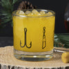 Close-up of the Lures Rocks Glass showcasing the vibrant black ink print that is heat-set for durability.