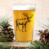 Moose Pint Glass showcasing hand-drawn illustration perfect for beer lovers.