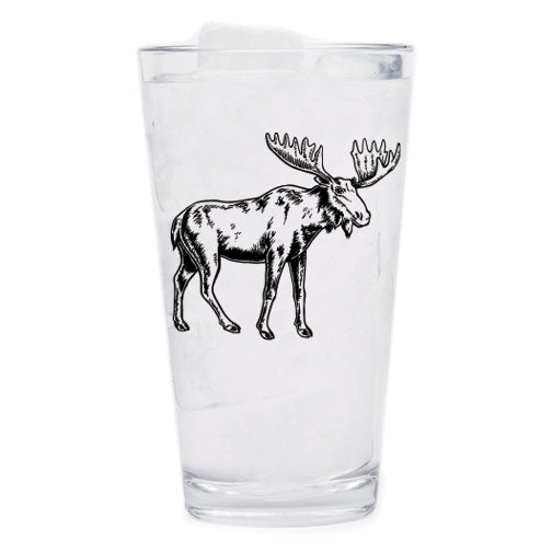 Moose Pint Glass with 16 oz capacity, ideal for craft beer enthusiasts.