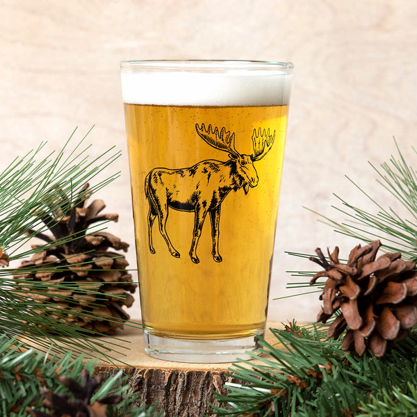 Close up of the Moose Pint Glass design highlighting its uniqueness and durability.