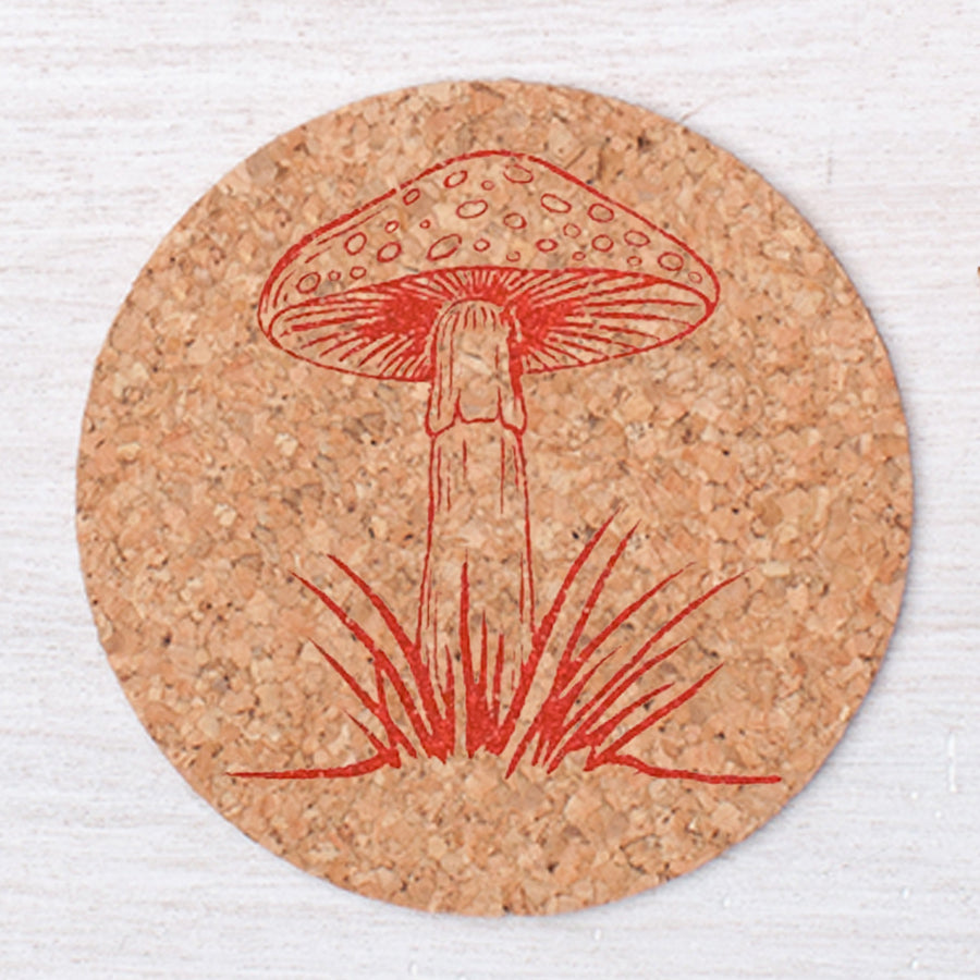 A set of Mushroom Cork Coasters displayed together, showcasing their unique design and practicality as house-warming gifts.