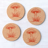 Mushroom Cork Coaster featuring a vibrant hand-drawn illustration, perfect for protecting tabletops from hot or cold beverages.