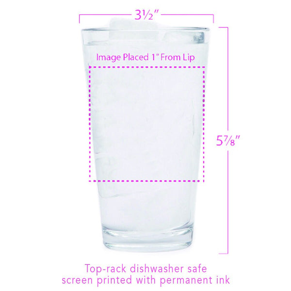 Jackalope Pint Glass featuring a unique hand-drawn illustration, perfect for beer enthusiasts, designed in Denver, CO. This durable 16 oz glass is top-rack dishwasher safe.