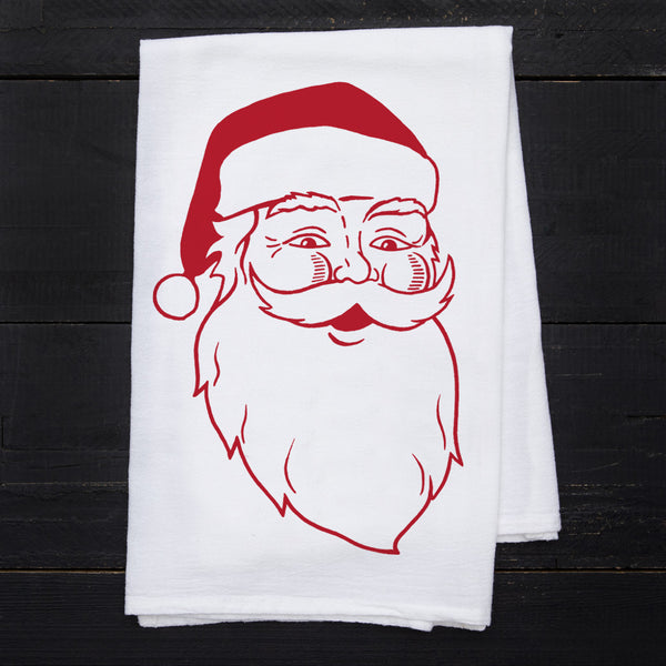 Set of Two Christmas Tea Towels: Santa and Wreath