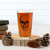 Full view of the Skull Pint Glass with a 16 oz capacity, ideal for craft beer lovers.
