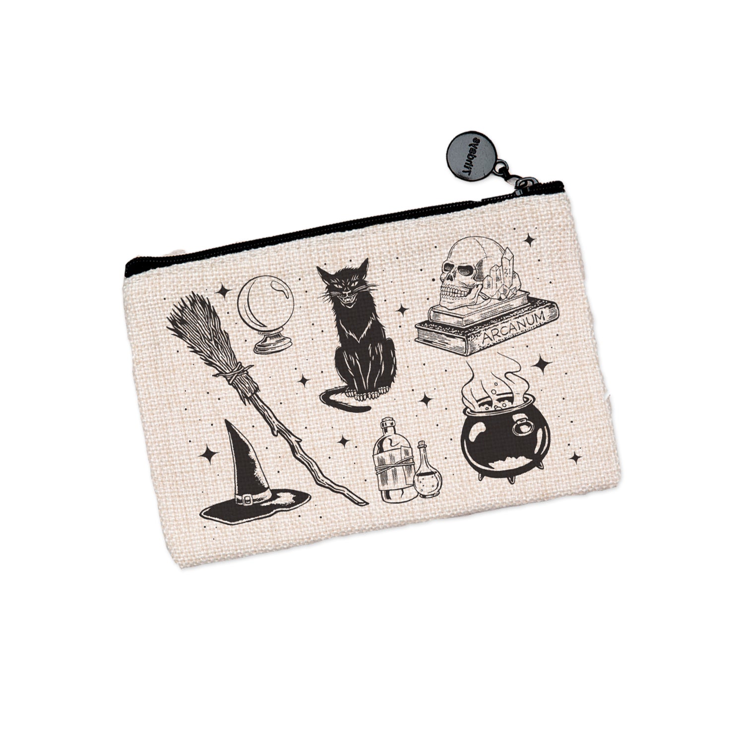 Spooky Halloween Zipper Pouch from Counter Couture, showcasing its black zipper and high-quality sublimated print.