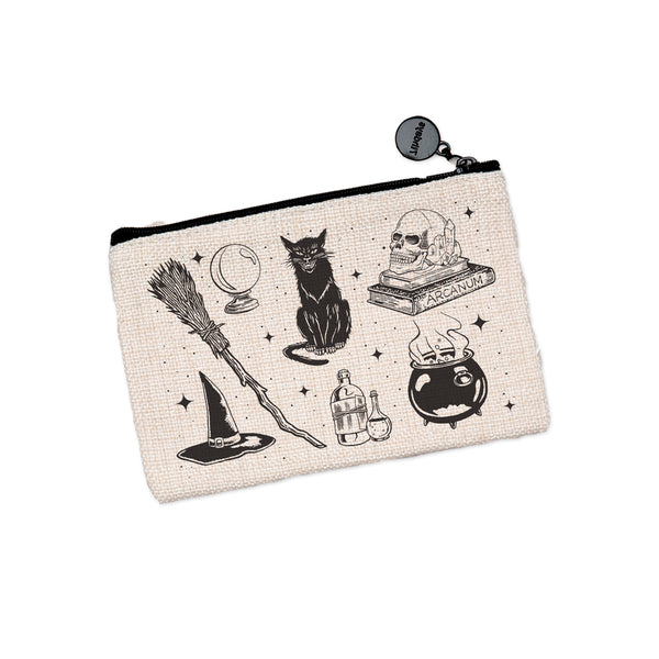 Spooky Halloween Zipper Pouch from Counter Couture, showcasing its black zipper and high-quality sublimated print.