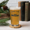 Stylish Lake Life Pint Glass featuring a hand-drawn illustration, perfect for beer lovers and crafted for durability.