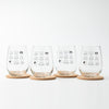 Elegant Cat Faces Stemless Wine Glass displaying whimsical silly cat faces, great for enjoying wine in style.