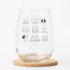 Close-up of the Cat Faces Stemless Wine Glass showcasing unique silly cat faces design, an ideal choice for parties.