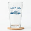 Close-up view of the Lake Life Pint Glass showcasing its screen-printed design, ideal for enjoying your favorite brews.