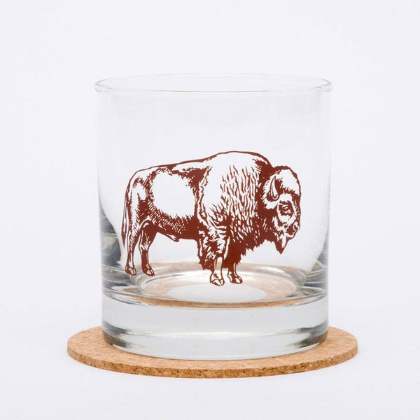 Buffalo whiskey glass on a white background.