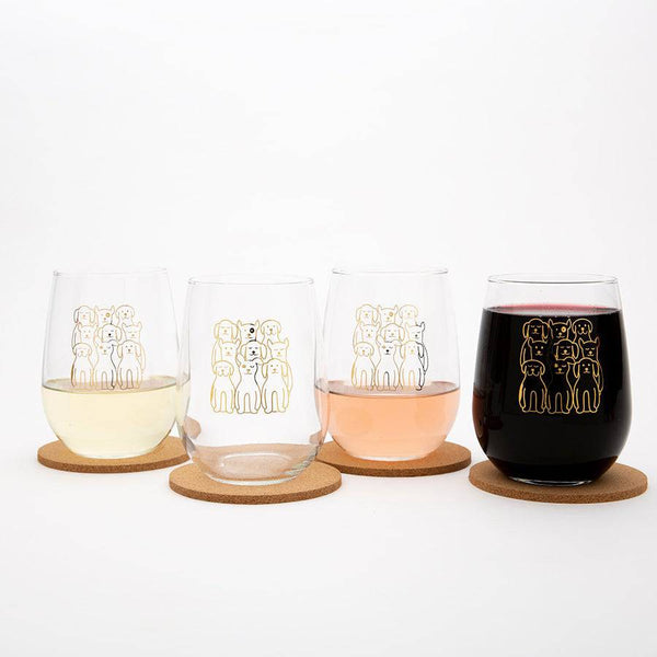 Dogs Stemless Wine Glass Boxset of 4 -Counter Couture