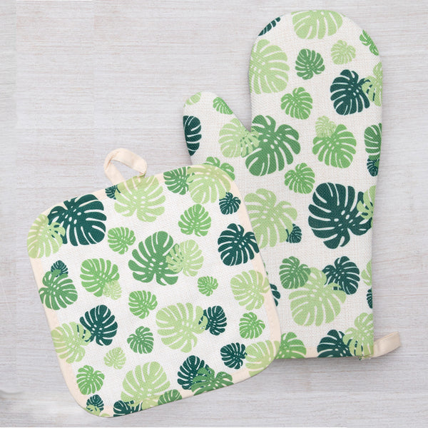 Monstera Oven Mitt and Potholder Gift Set