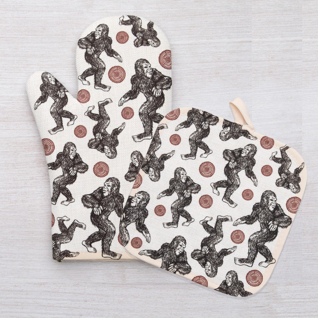 Sasquatch Oven Mitt & Potholder Set featuring a fun design, perfect for adding a quirky touch to your kitchen, ideal for housewarming gifts.