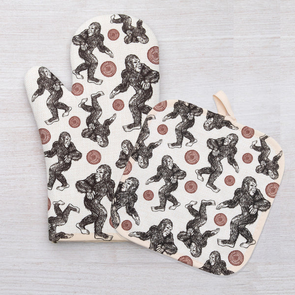 Sasquatch Oven Mitt & Potholder Set featuring a fun design, perfect for adding a quirky touch to your kitchen, ideal for housewarming gifts.