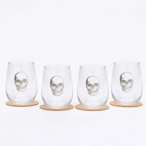 Skull Stemless Wine Glass Set of 4 Gift Set-Counter Couture