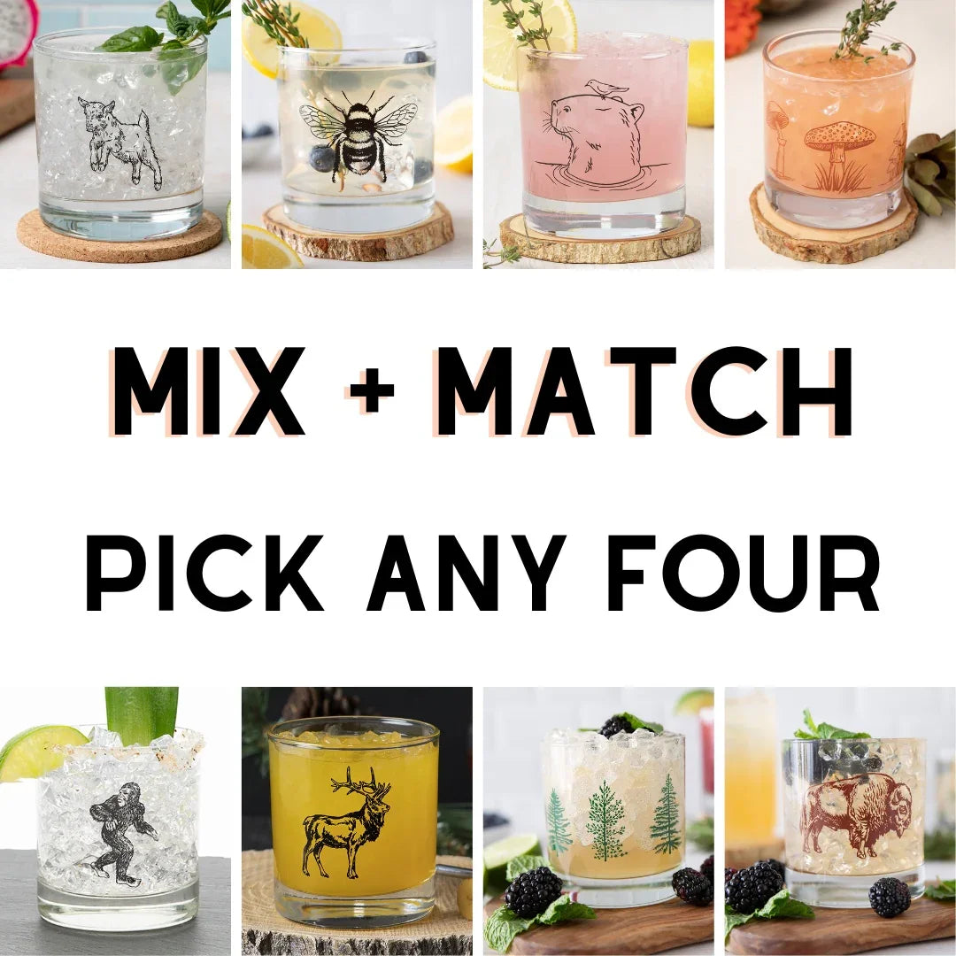 Mix and Match Rocks Glass Set of 4 - 11oz Rocks Glasses - Counter Couture