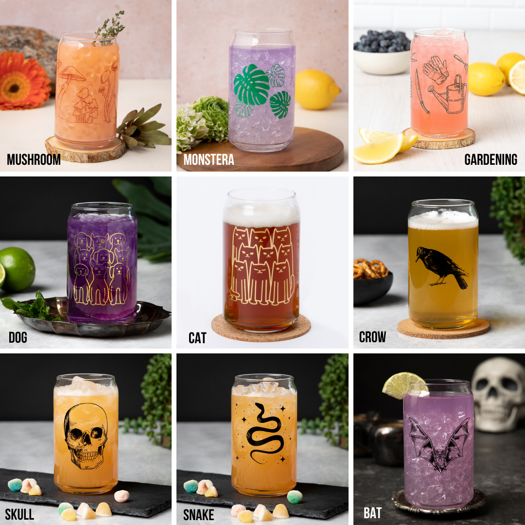 Mix And Match 16 oz Beer Can Glass Beer Glasses - Choose 4 Unique Designs With Original Prints