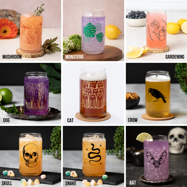 Mix And Match 16 oz Beer Can Glass Beer Glasses - Choose 4 Unique Designs With Original Prints