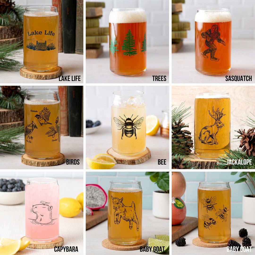 Mix And Match 16 oz Can Glass Beer Glasses - Choose 4 Unique Designs With Original Prints