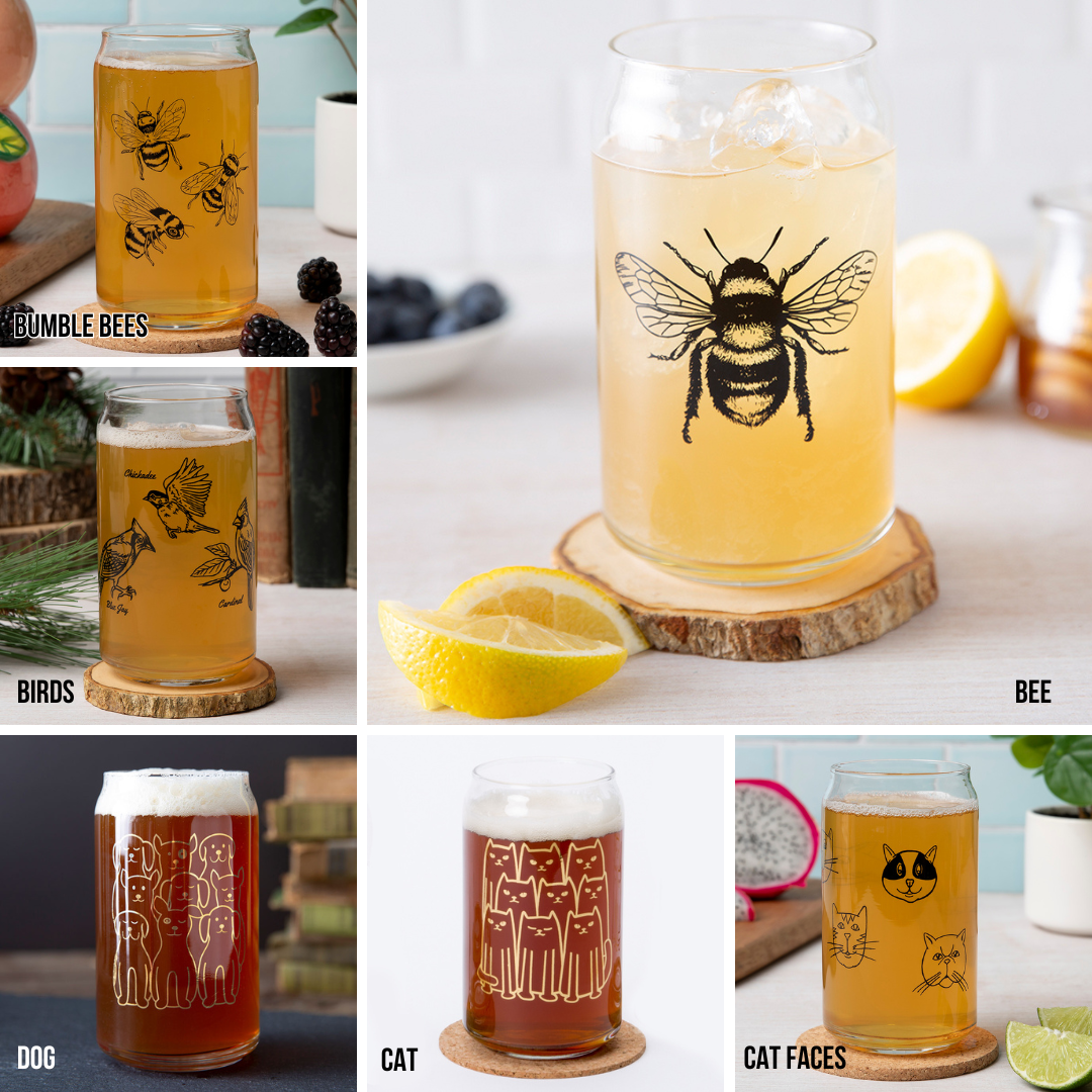Mix And Match 16 oz Beer Can Glass Beer Glasses - Choose 4 Unique Designs With Original Prints