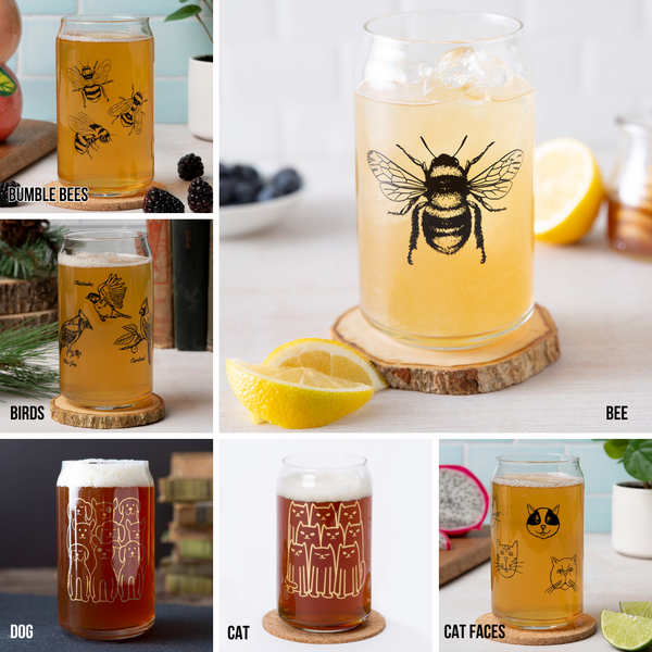 Mix And Match 16 oz Beer Can Glass Beer Glasses - Choose 4 Unique Designs With Original Prints