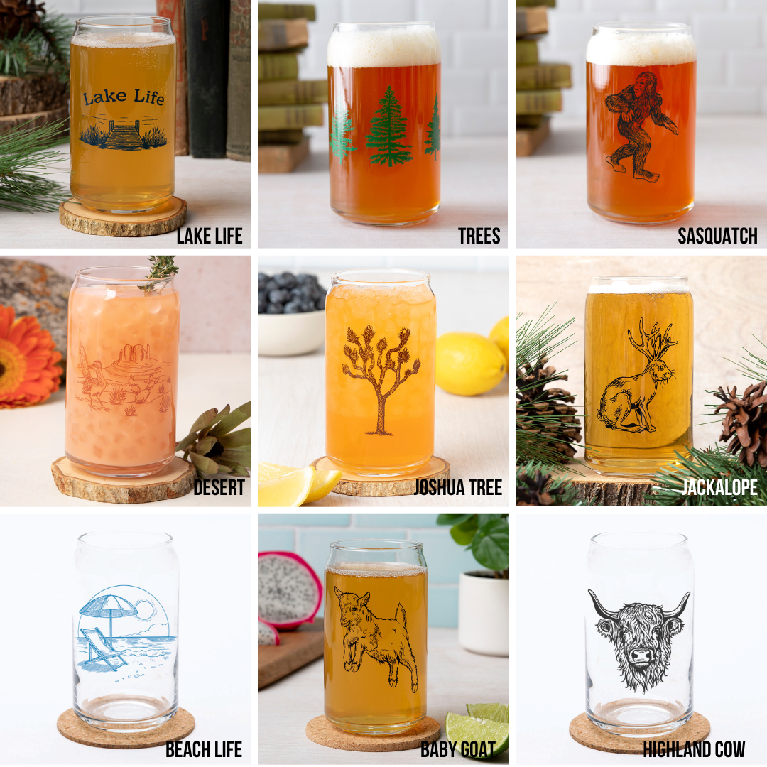 Mix And Match 16 oz Beer Can Glass Beer Glasses - Choose 4 Unique Designs With Original Prints