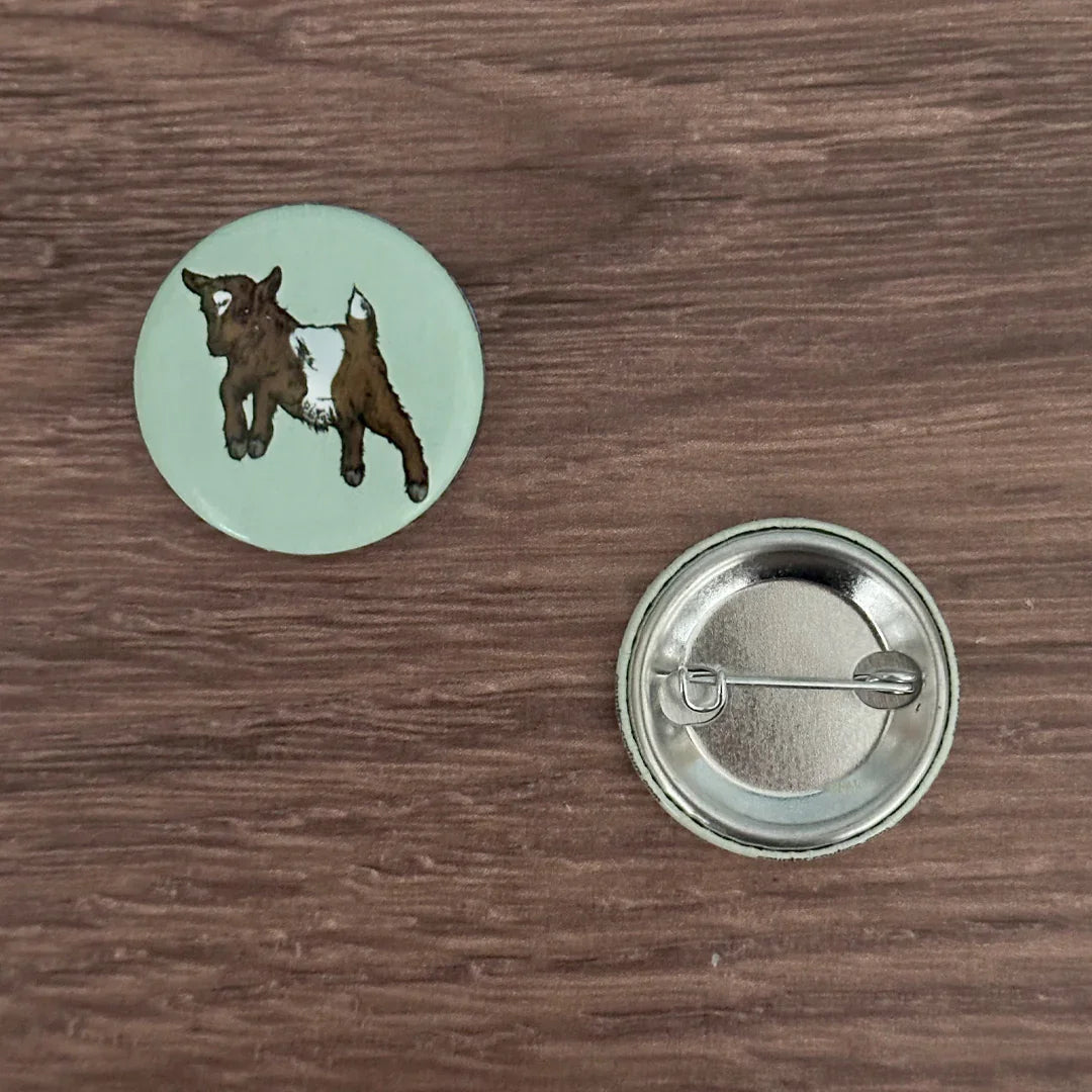 Baby Goat Button Pin for Bags, Jackets, and Shirts - Cute Button Pins - Adorable 1.25" - Counter Couture
