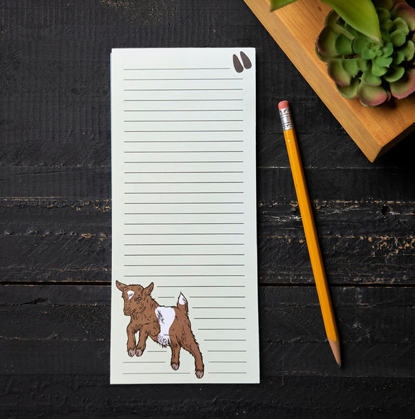 Brightly-lined writing spaces of the Baby Goat Notepad by Counter Couture, a stylish and functional to-do list notepad for efficient shopping and tasks.