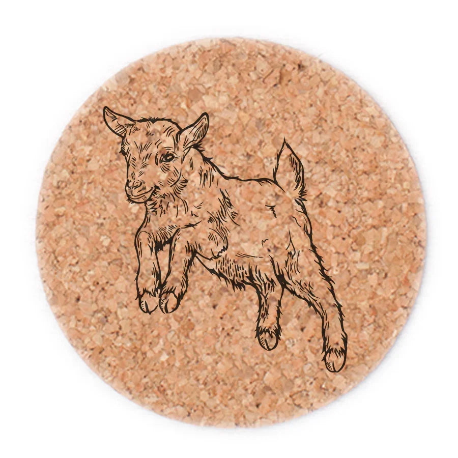 Baby Goat Cork Coaster - Hand-Printed, Eco-Friendly - Counter Couture