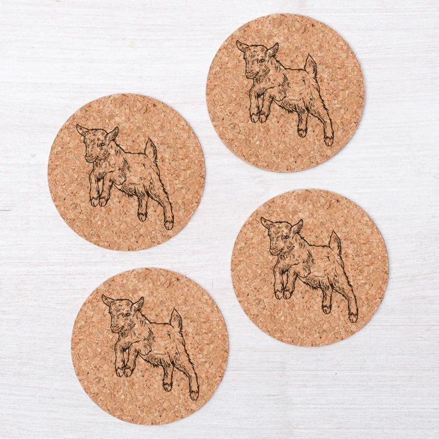 Baby Goat Cork Coaster - Hand-Printed, Eco-Friendly - Counter Couture