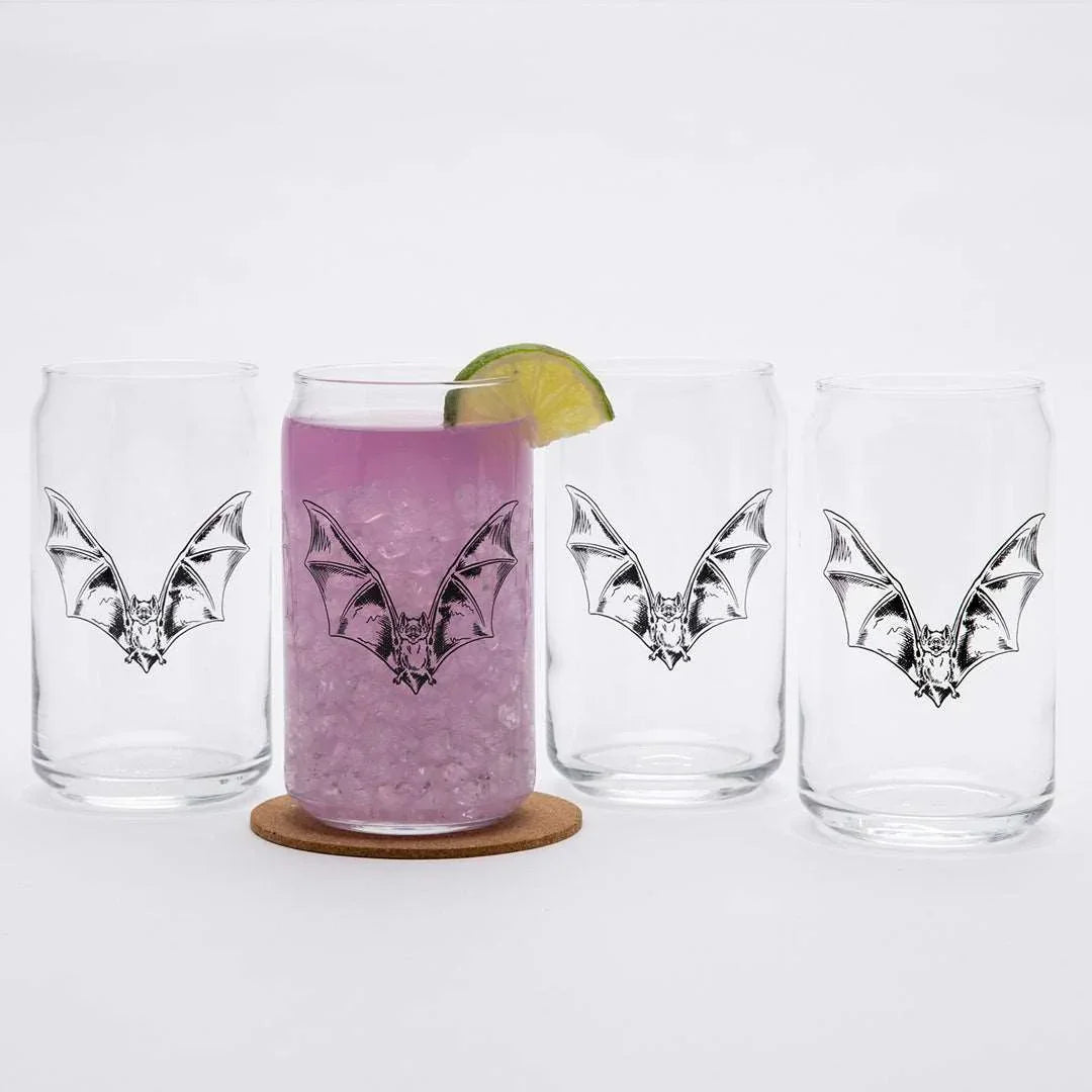 Bat Beer Can Glass - 16oz, Dishwasher Safe and Hand-Drawn - Counter Couture