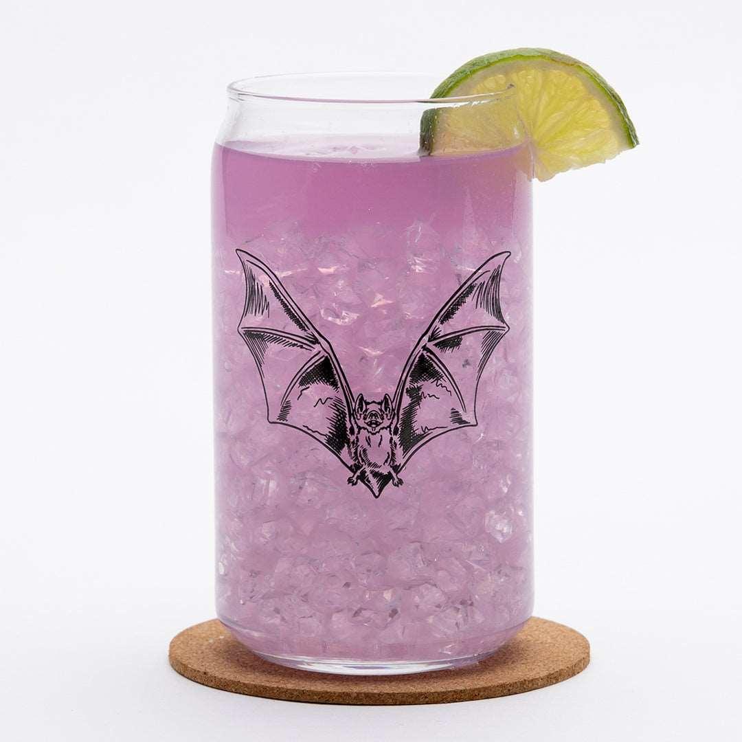 Bat Beer Can Glass - 16oz, Dishwasher Safe and Hand-Drawn