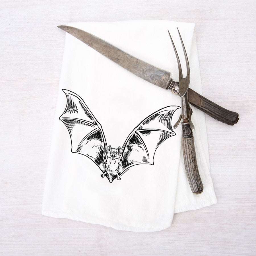 Bat Flour Sack Towel - Eco-friendly And Hand-Drawn Tea Towel - Counter Couture