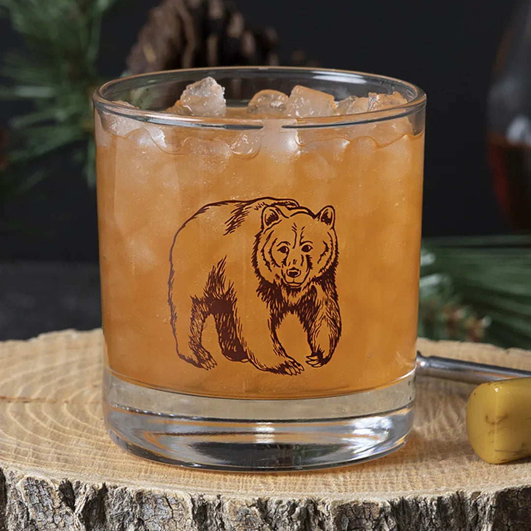 National Park Whiskey Glasses Set of 4 Lead-Free 11 oz Rocks Glass with Wildlife Prints - Counter Couture