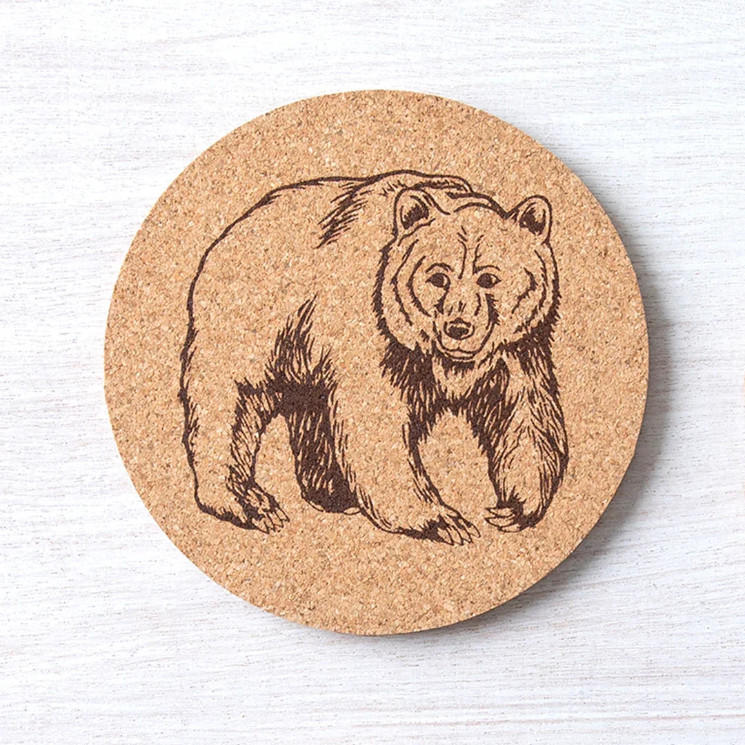Bear Cork Drink Coaster - Hand-Printed, Eco-Friendly - Counter Couture