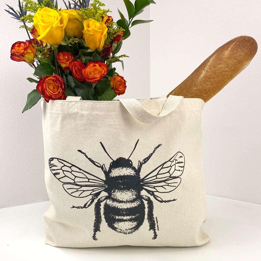 Bee Canvas Tote Bag - Reusable, Eco-Friendly, Shopping, Grocery, Gift, Market - Counter Couture