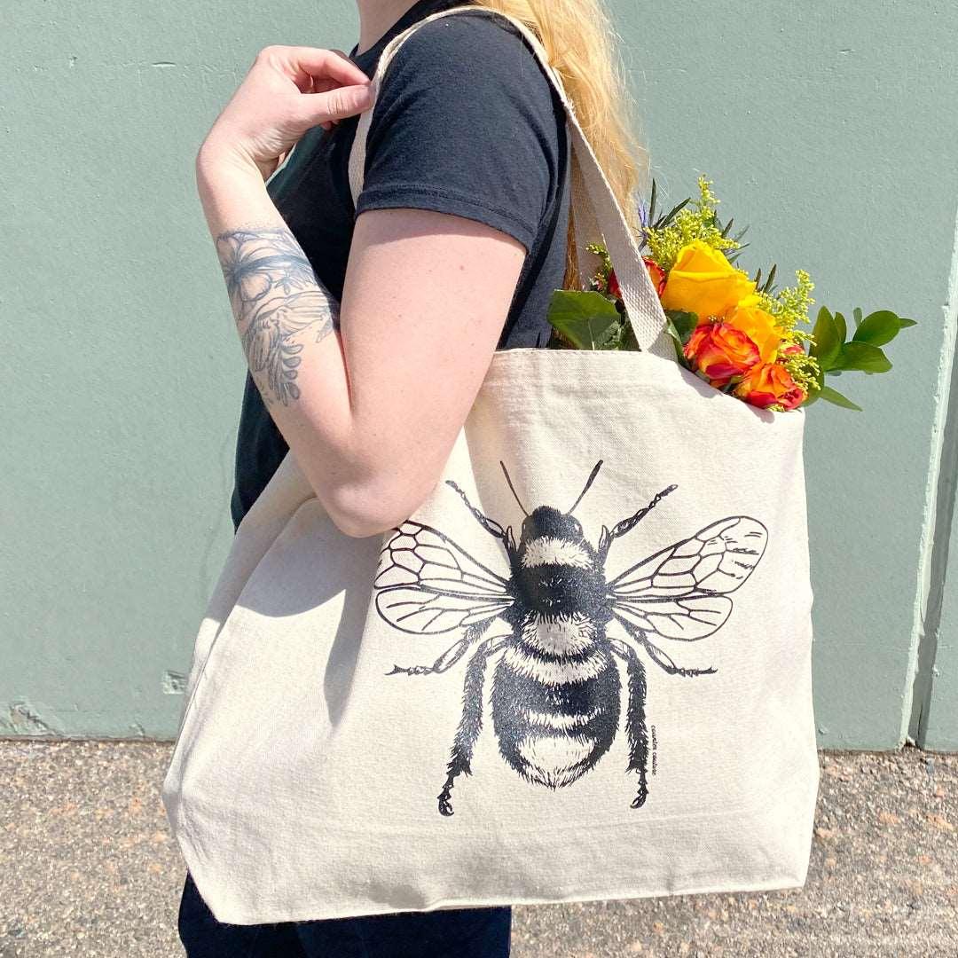 Bee Canvas Tote Bag - Reusable, Eco-Friendly, Shopping, Grocery, Gift, Market - Counter Couture