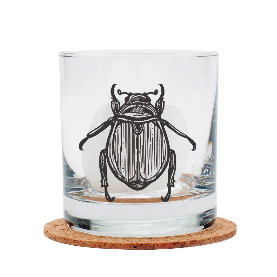 Scarab Beetle Rocks Glass - Black Print - Counter Couture