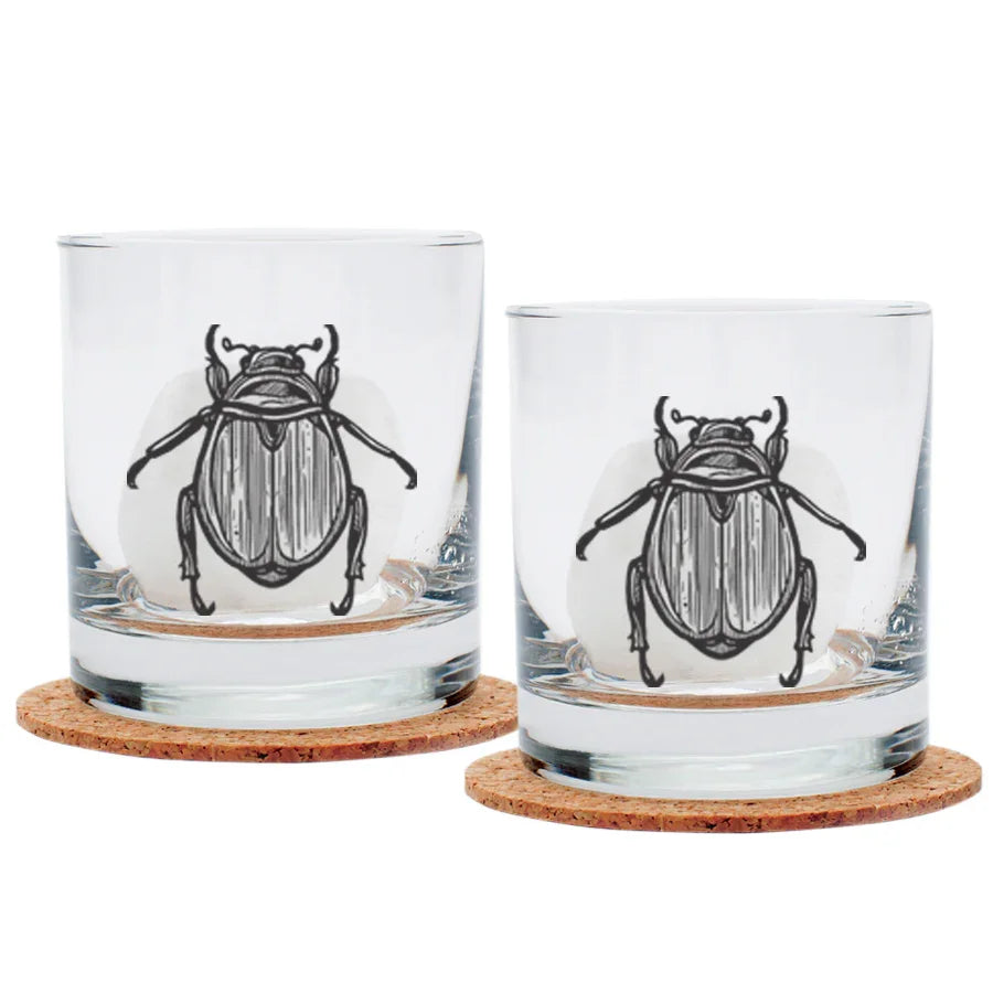 Scarab Beetle Rocks Glass - Black Print - Counter Couture