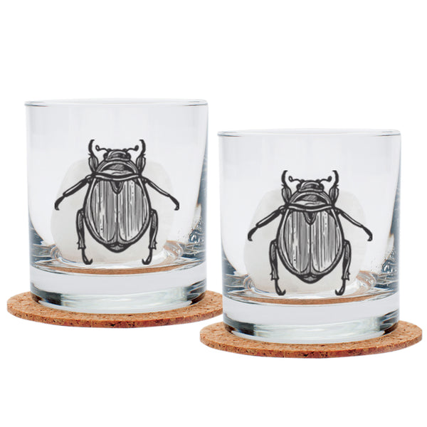 Scarab Beetle Rocks Glass - Black Print