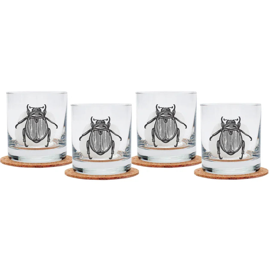 Scarab Beetle Rocks Glass - Black Print - Counter Couture